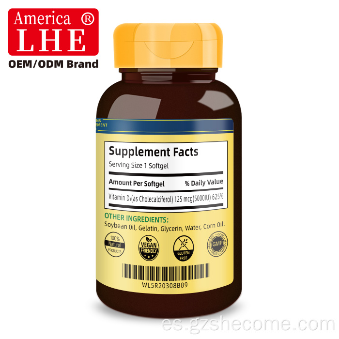 Shecome Vitamina D3 Cápsulas blandas Huesos Dientes Salud inmune